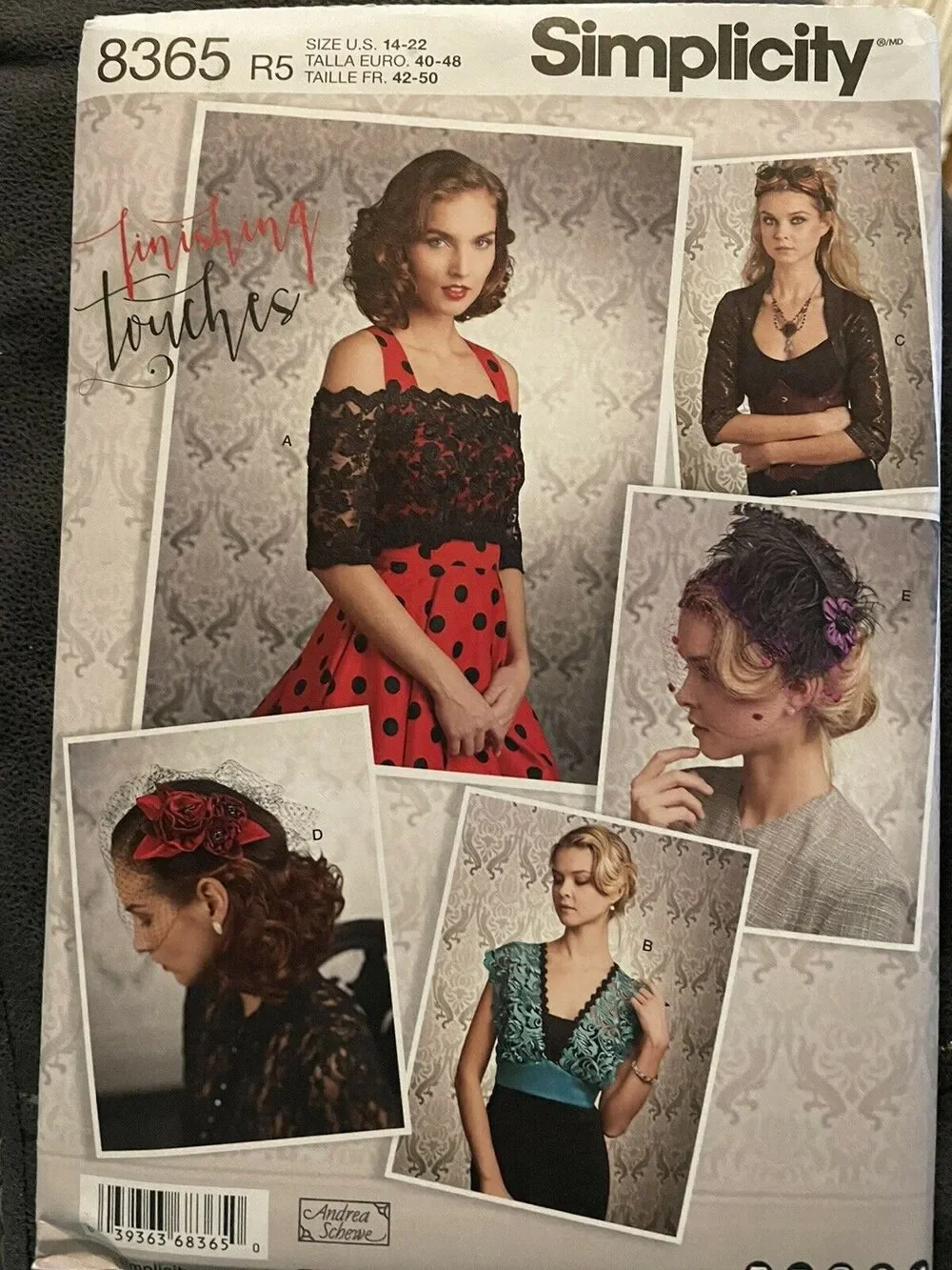 Simplicity 8365 Finishing Touches Cover Ups, Fascinator, Hat Sz 14-22 UNCUT